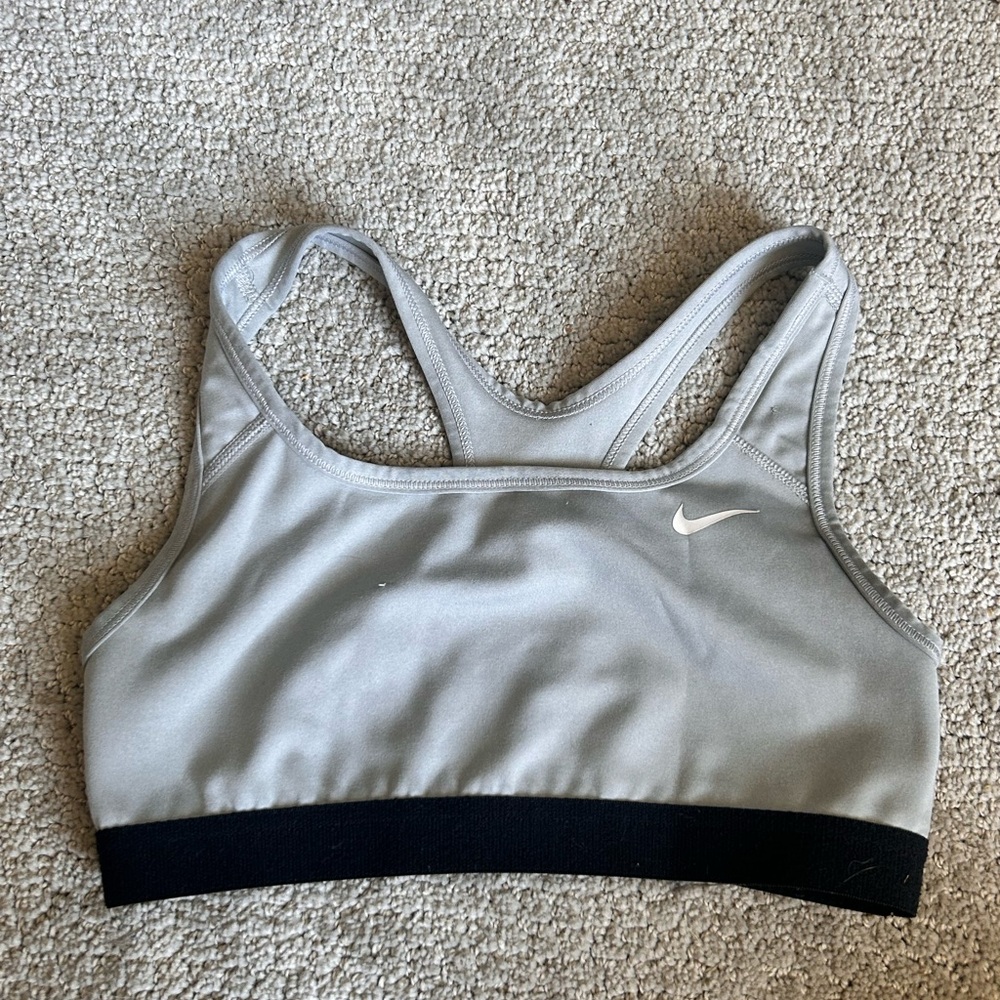 Nike Women's Light Gray and Black Sports Bra